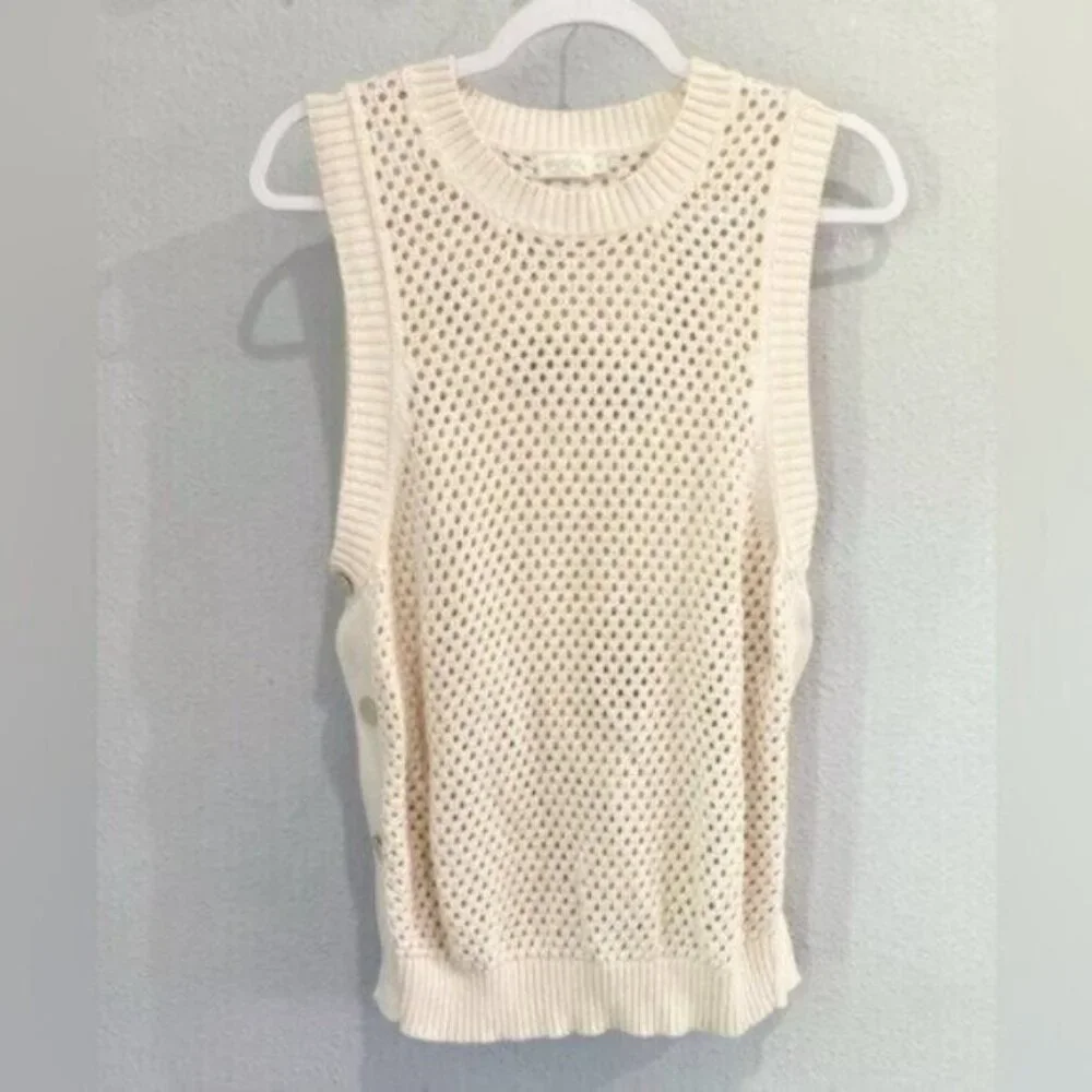 Spartina449 Neutral Crochet Contemporary Boho Beachy Vacation Preppy Top - Picture 2 of 7